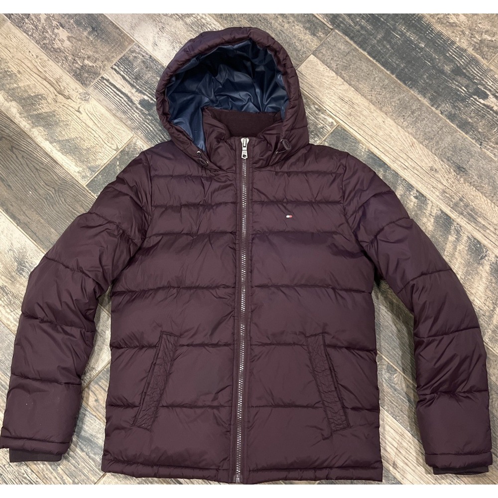 Tommy Hilfiger Women Jacket Purple Hooded Puffer Coat 100% Nylon 15ZH8009 Small